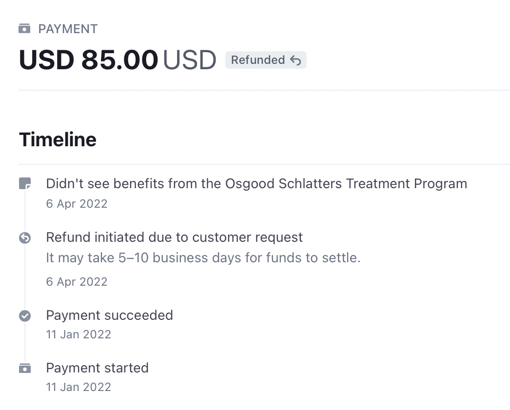 Osgood Schlatters treatment program refund policy